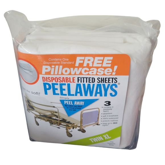 Disposable Fitted Sheets + 1 Standard Pillowcase Lot Of 3 Peelaways Twin XL - Picture 2 of 3